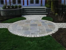 Walkway through landscaped estate grounds